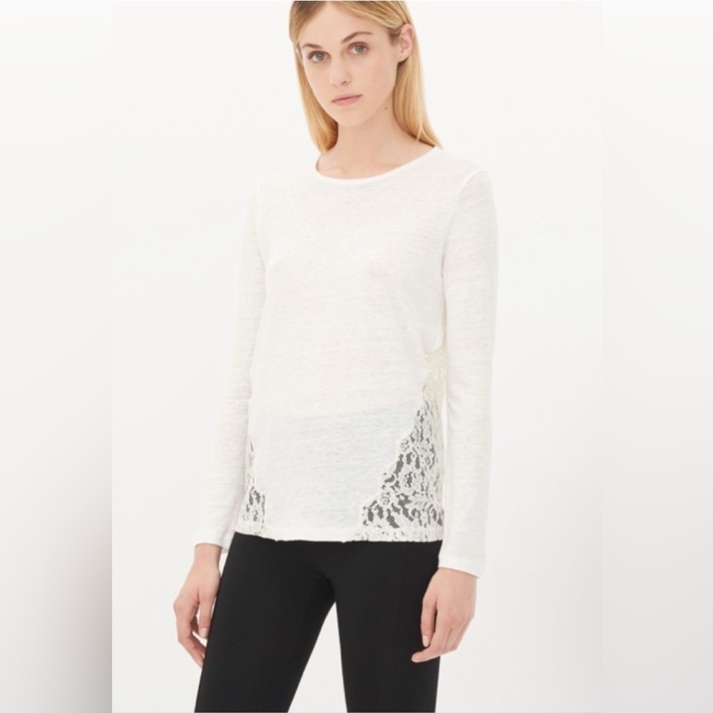 Sandro Long Sleeve Linen Lace Top Size. S
